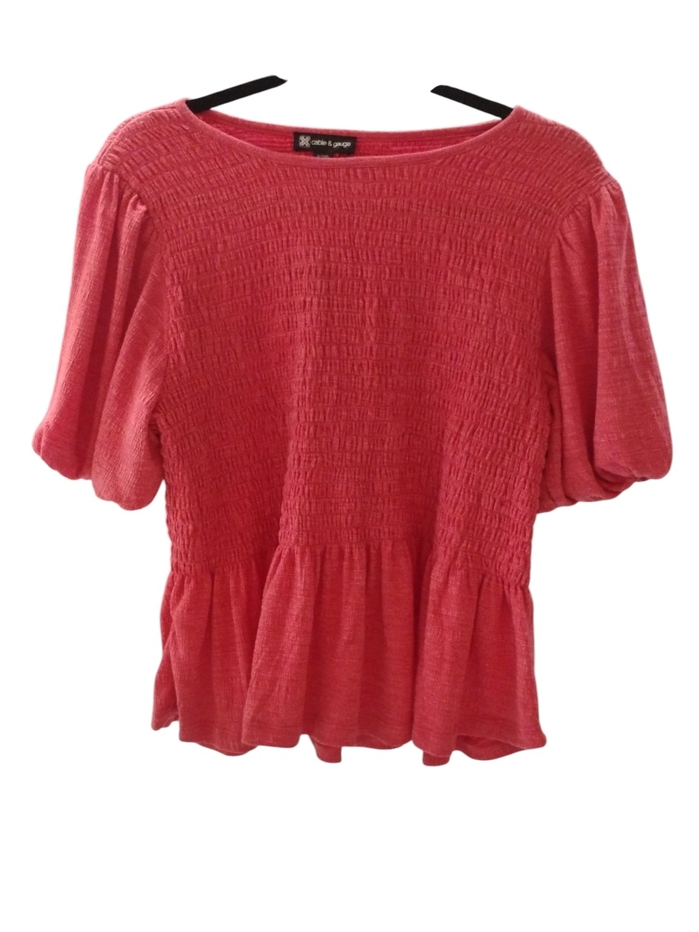 Cable & Gauge Cardinal Smocked Peplum Blouse SZ XL NWT